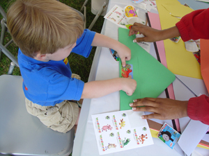 Alabama Book Festival Working hard at the APTV kids crafts table.