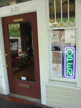 The bookstrores front door.